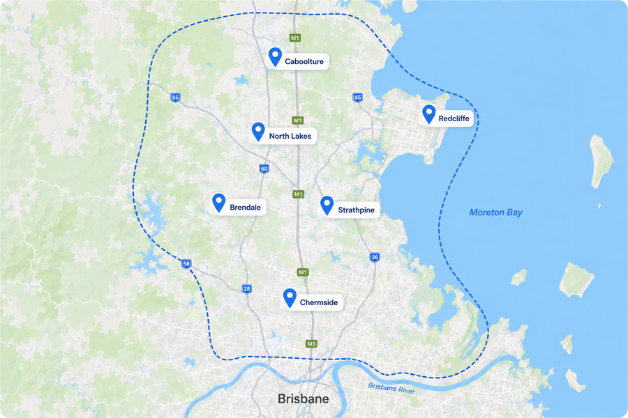 SEQ Air Care service area map for North Brisbane and Moreton Bay